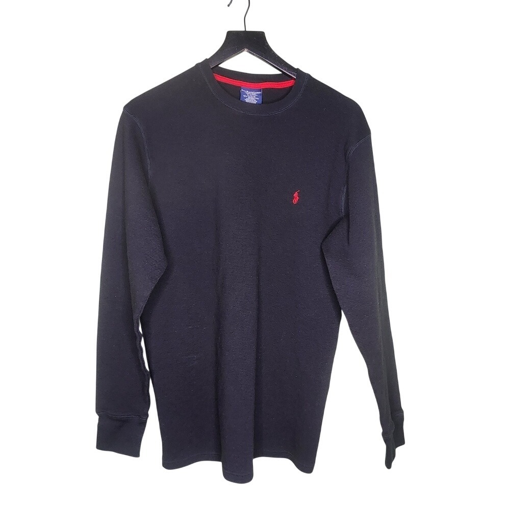 Polo Ralph Lauren Thermal Long Sleeve Shirt Waffle Knit Black Crewneck XL